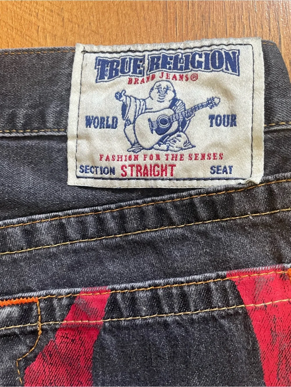 True Religion Men's Straight Jeans in Black with Red Accent